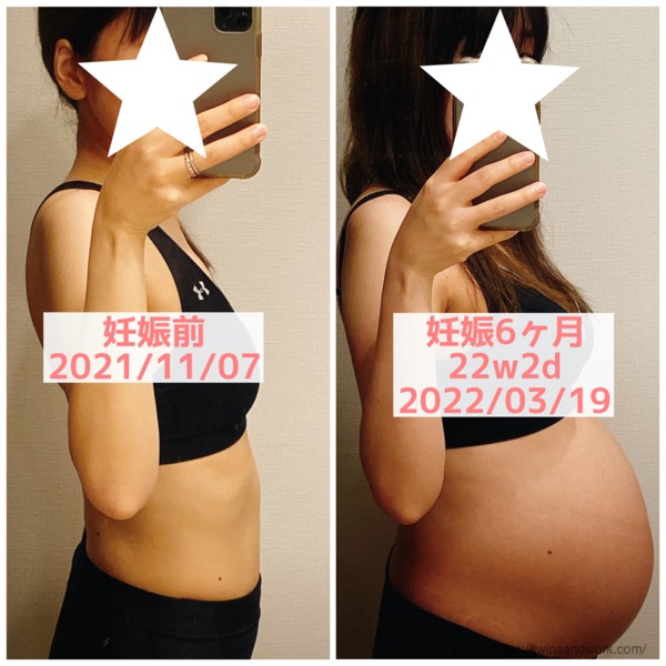 双子妊娠前 妊娠6ヶ月お腹比較